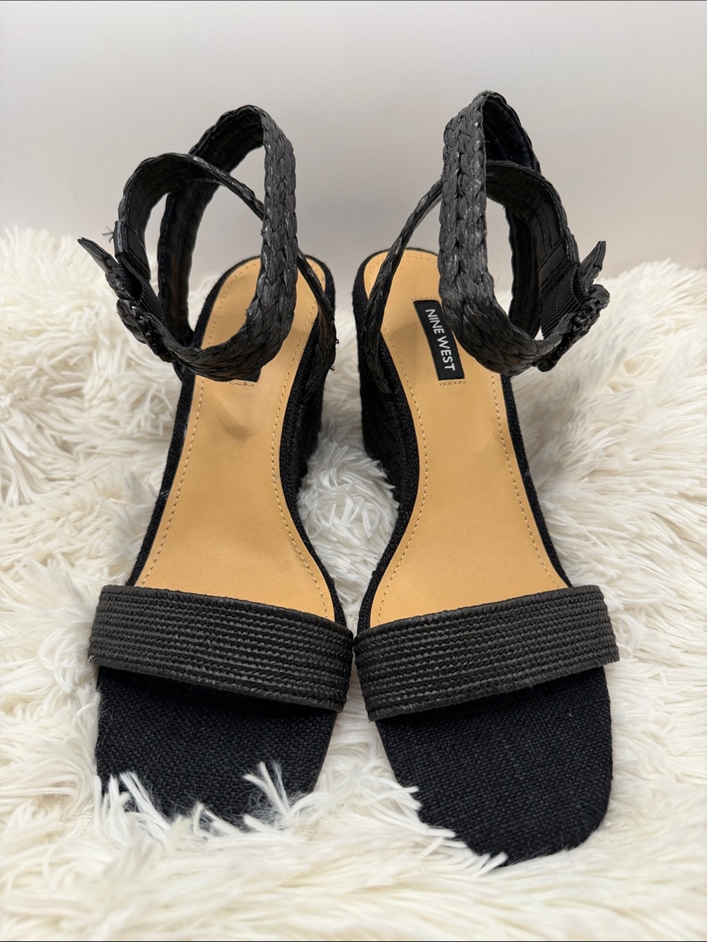 Nine West Black Woven Ankle Strap Sandals